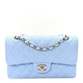 Caviar Quilted Small Double Flap Light Blue