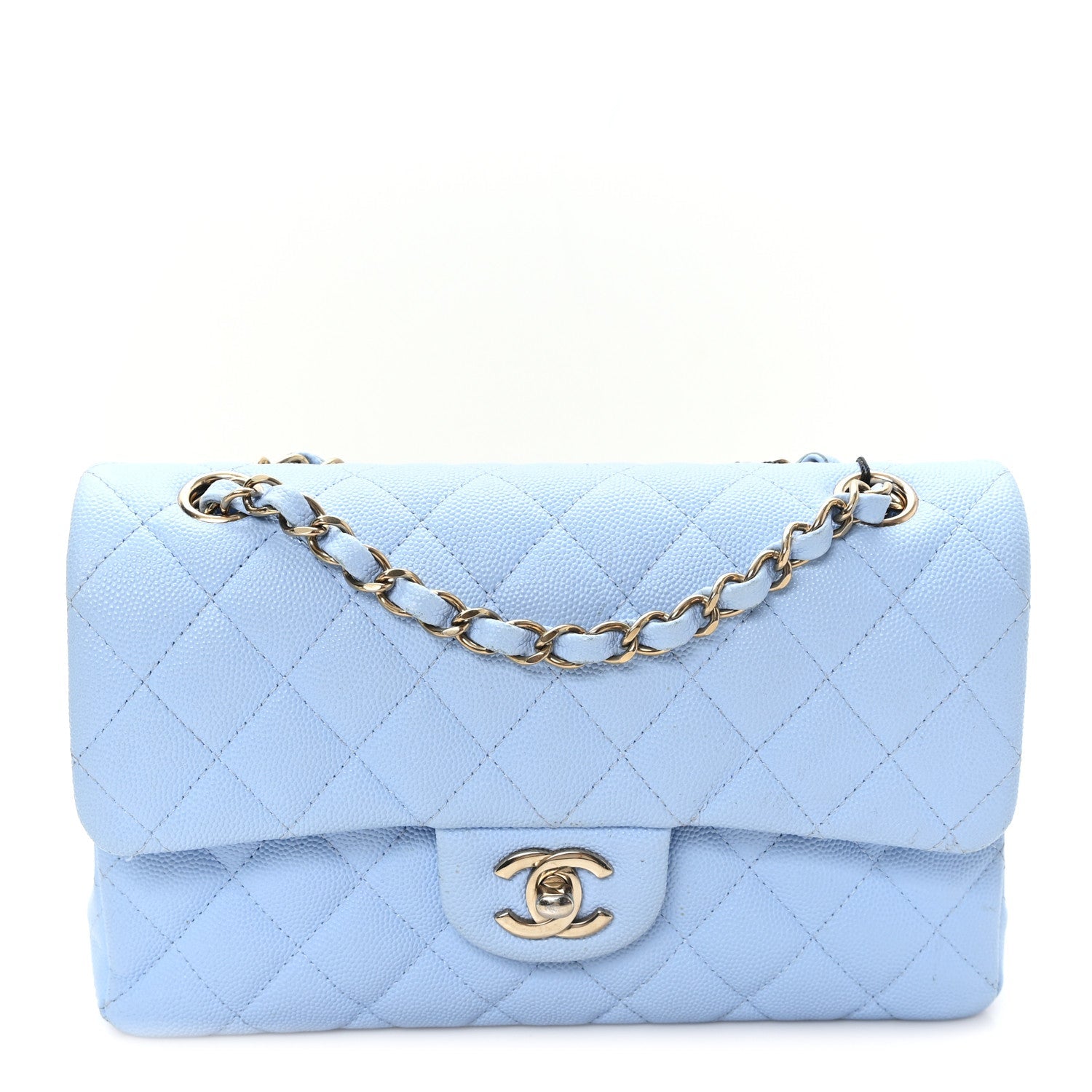 Caviar Quilted Small Double Flap Light Blue