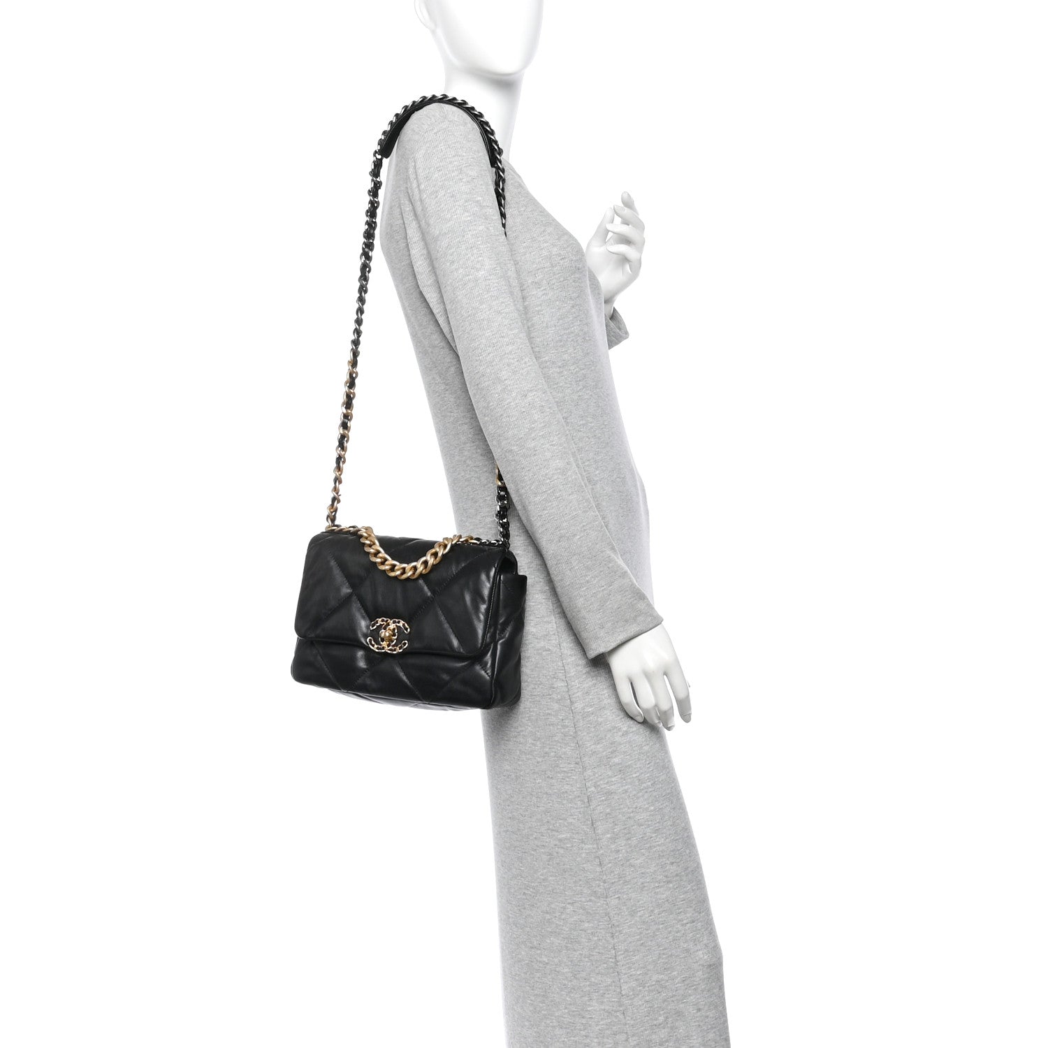 Lambskin Quilted Medium Chanel 19 Flap Black