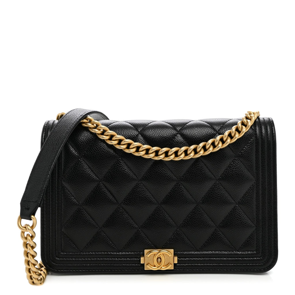 Caviar Quilted Boy Wallet On Chain WOC Black
