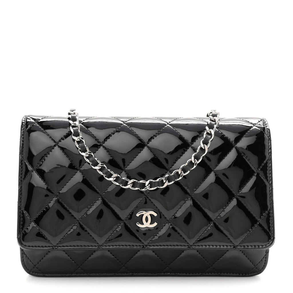 Patent Quilted Wallet On Chain WOC Black