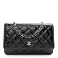 Patent Quilted Wallet On Chain WOC Black