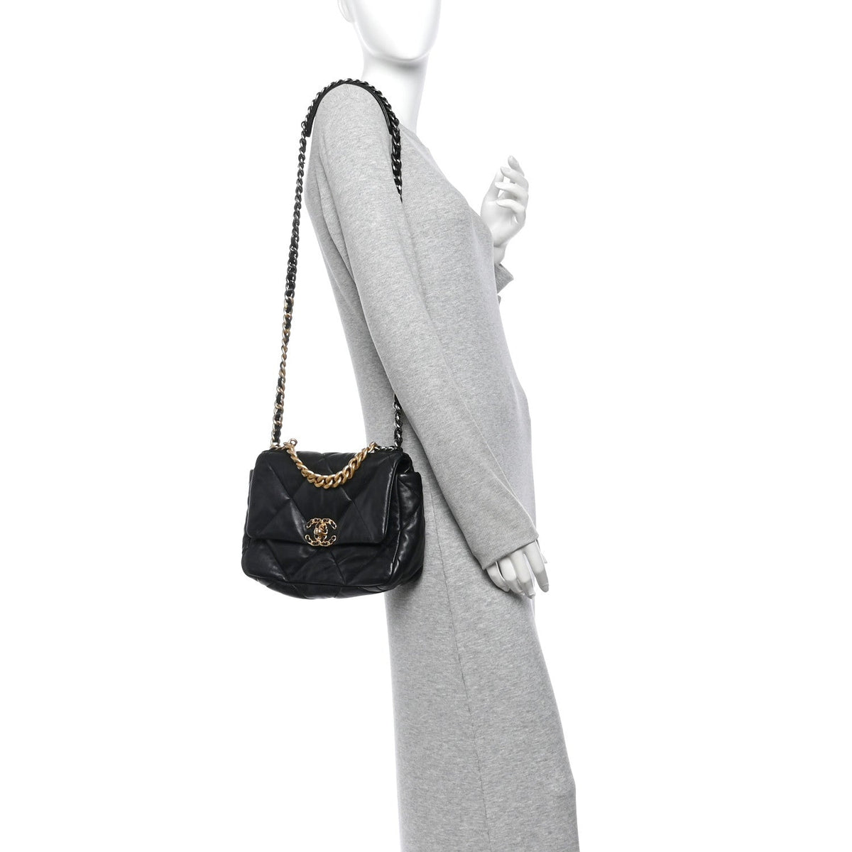 Lambskin Quilted Medium Chanel 19 Flap Black