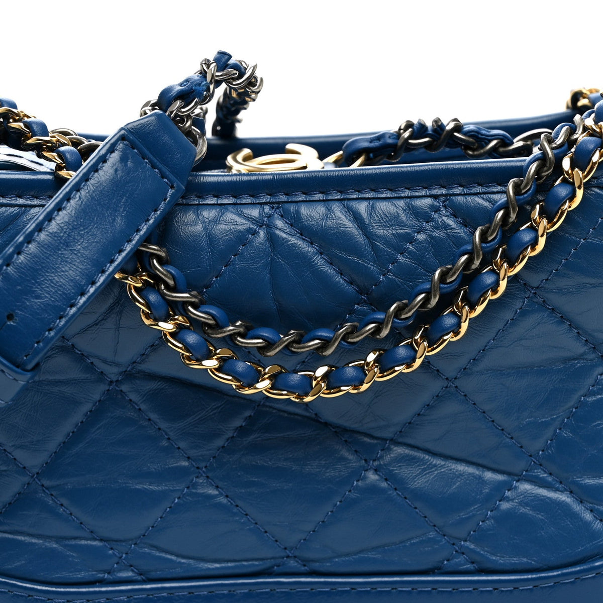 Aged Calfskin Quilted Small Gabrielle Hobo Blue