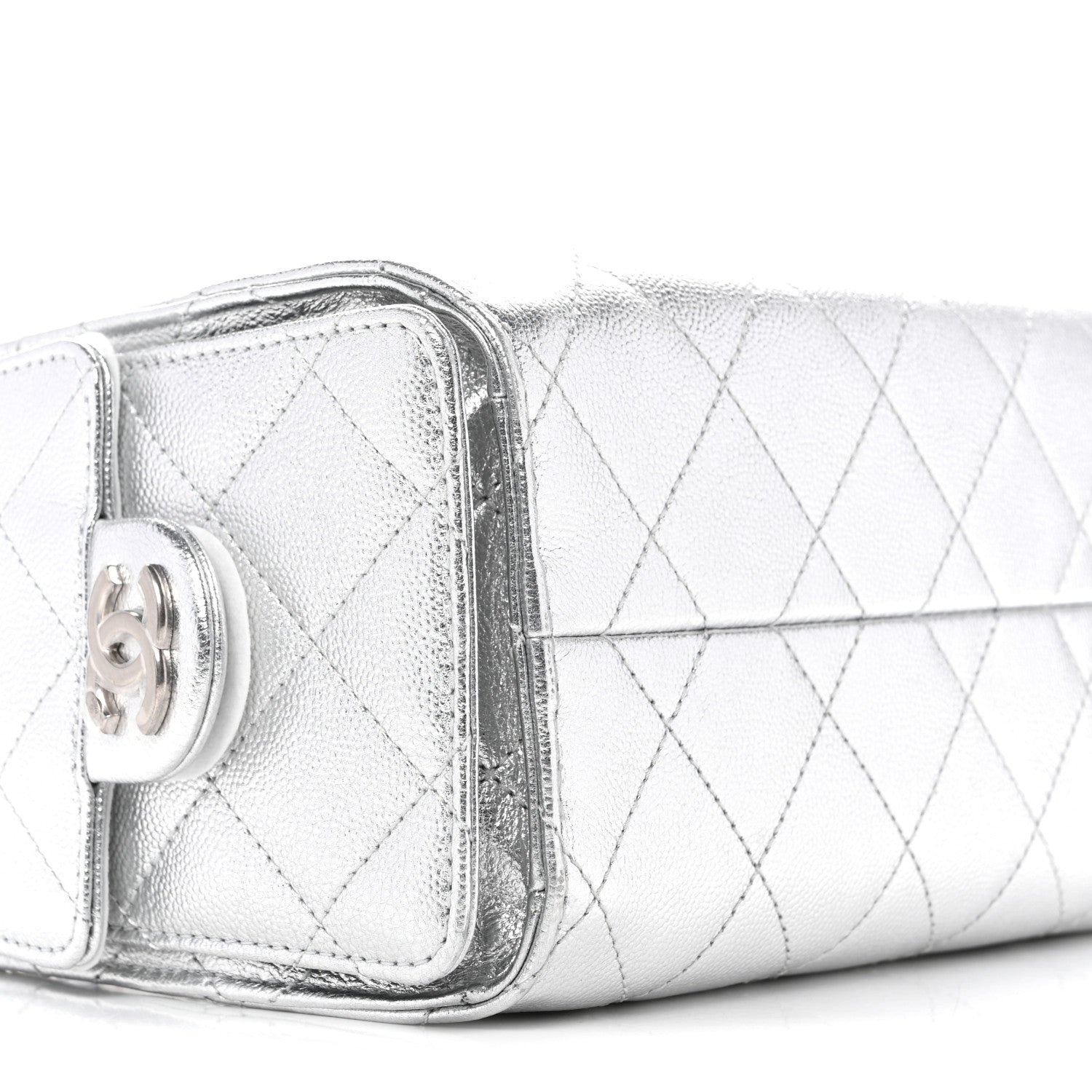 Metallic Caviar Quilted Mini Chanel 25 Handbag Silver