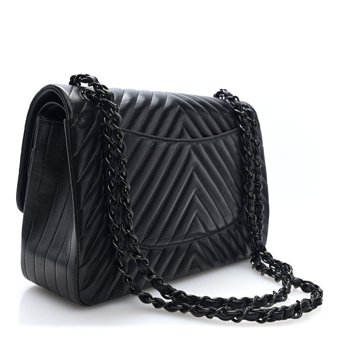 Lambskin Chevron Quilted Jumbo Double Flap  So Black