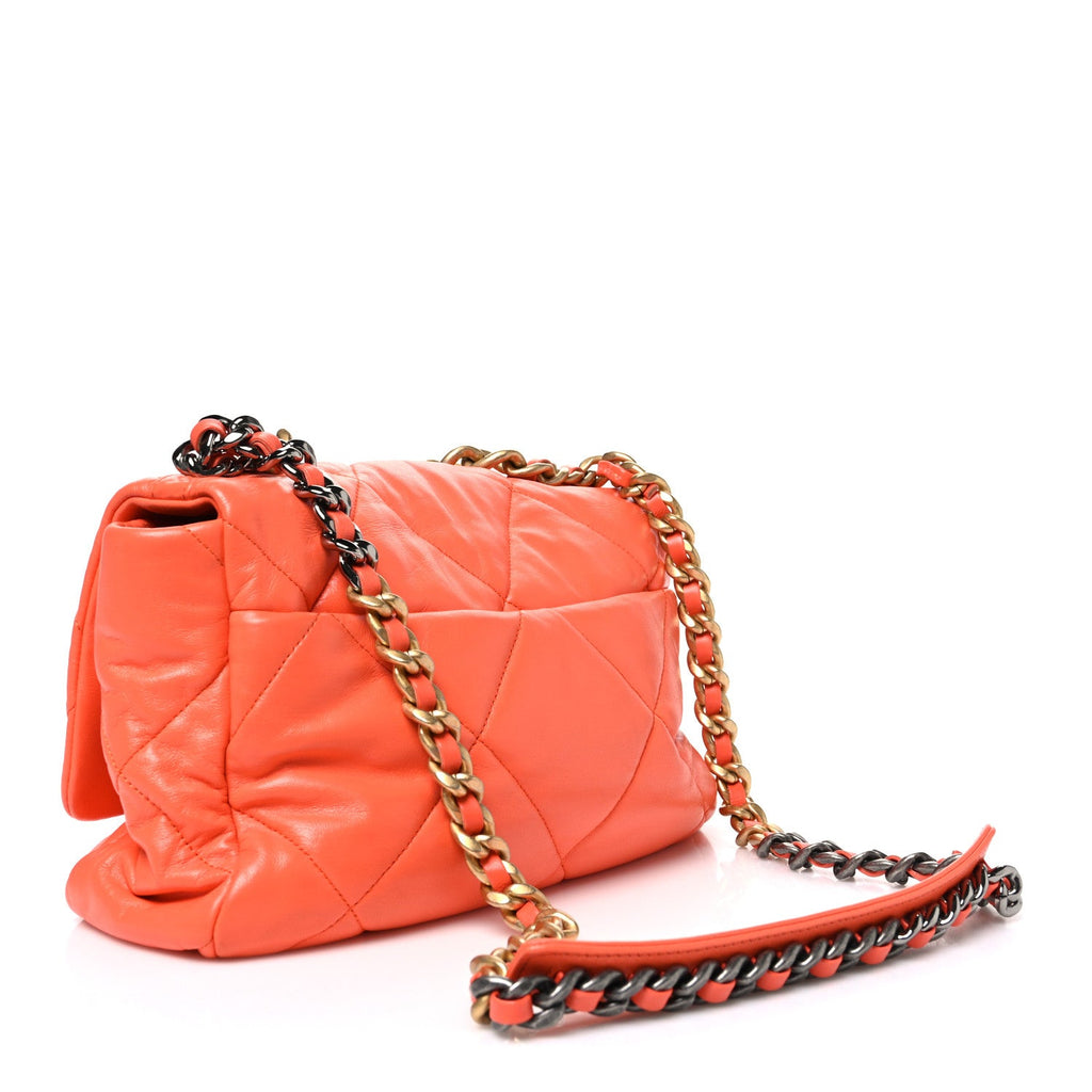 Goatskin Quilted Large Chanel 19 Flap Orange