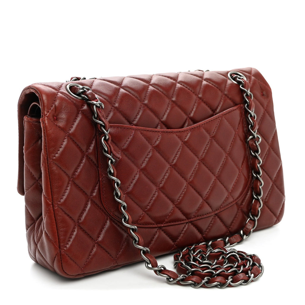 Lambskin Quilted Medium Double Flap Burgundy