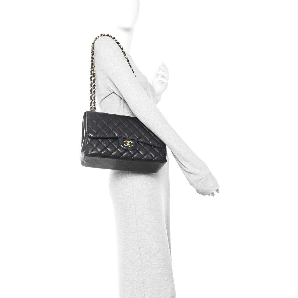 Caviar Quilted Jumbo Double Flap Black
