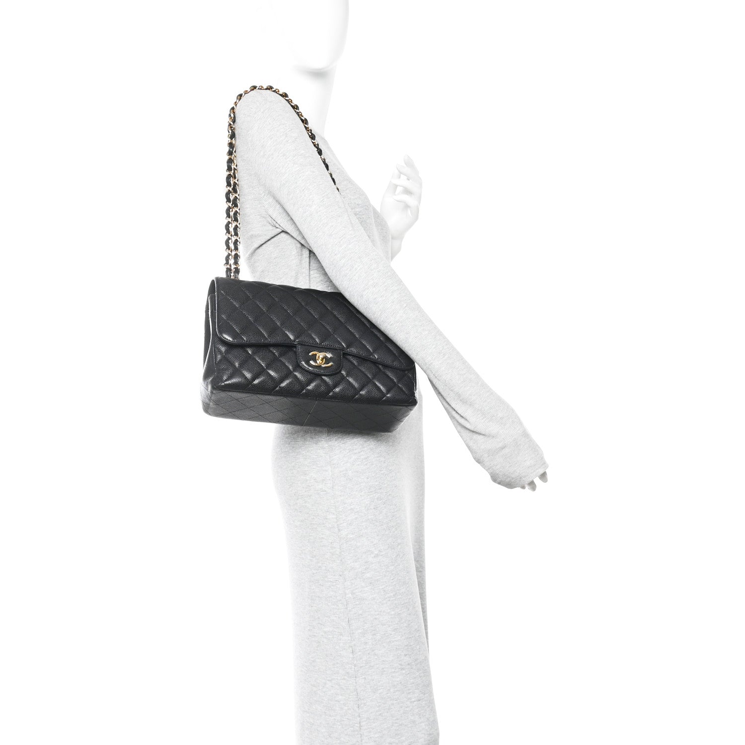 Caviar Quilted Jumbo Double Flap Black