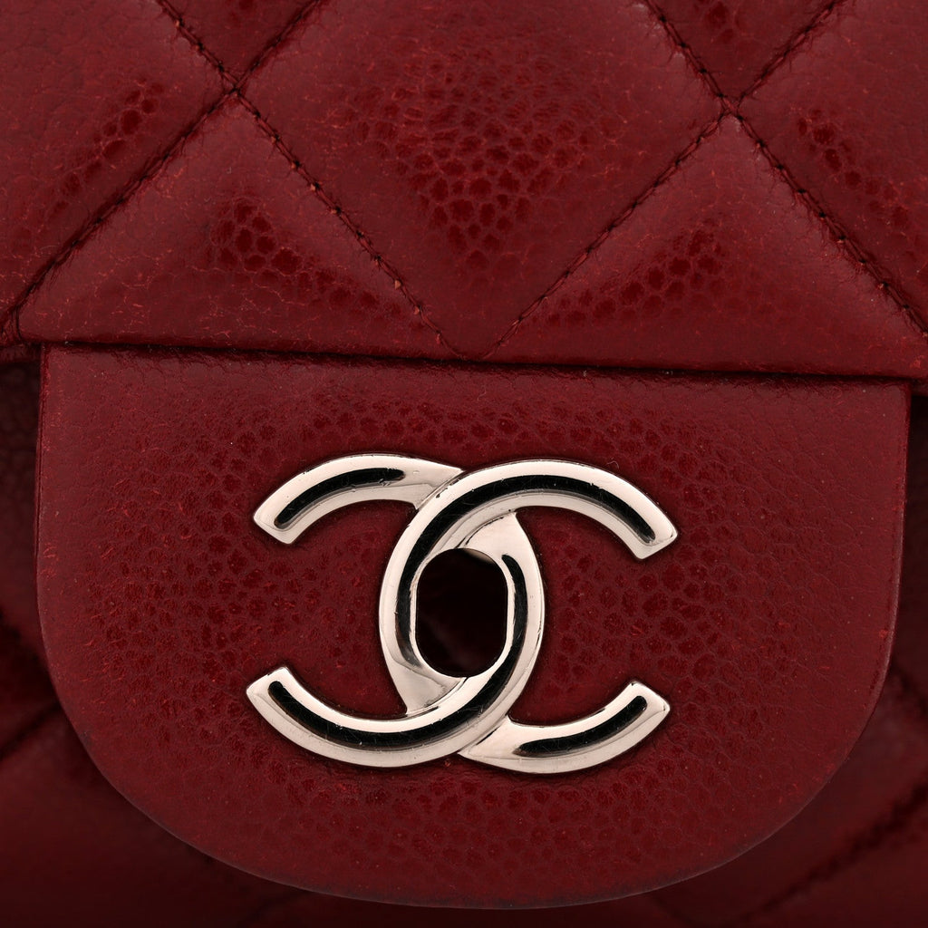 Caviar Quilted Jumbo Double Flap Dark Red