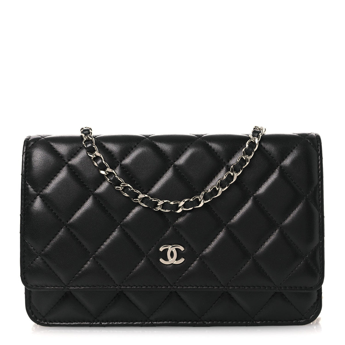 Lambskin Quilted Wallet On Chain WOC Black