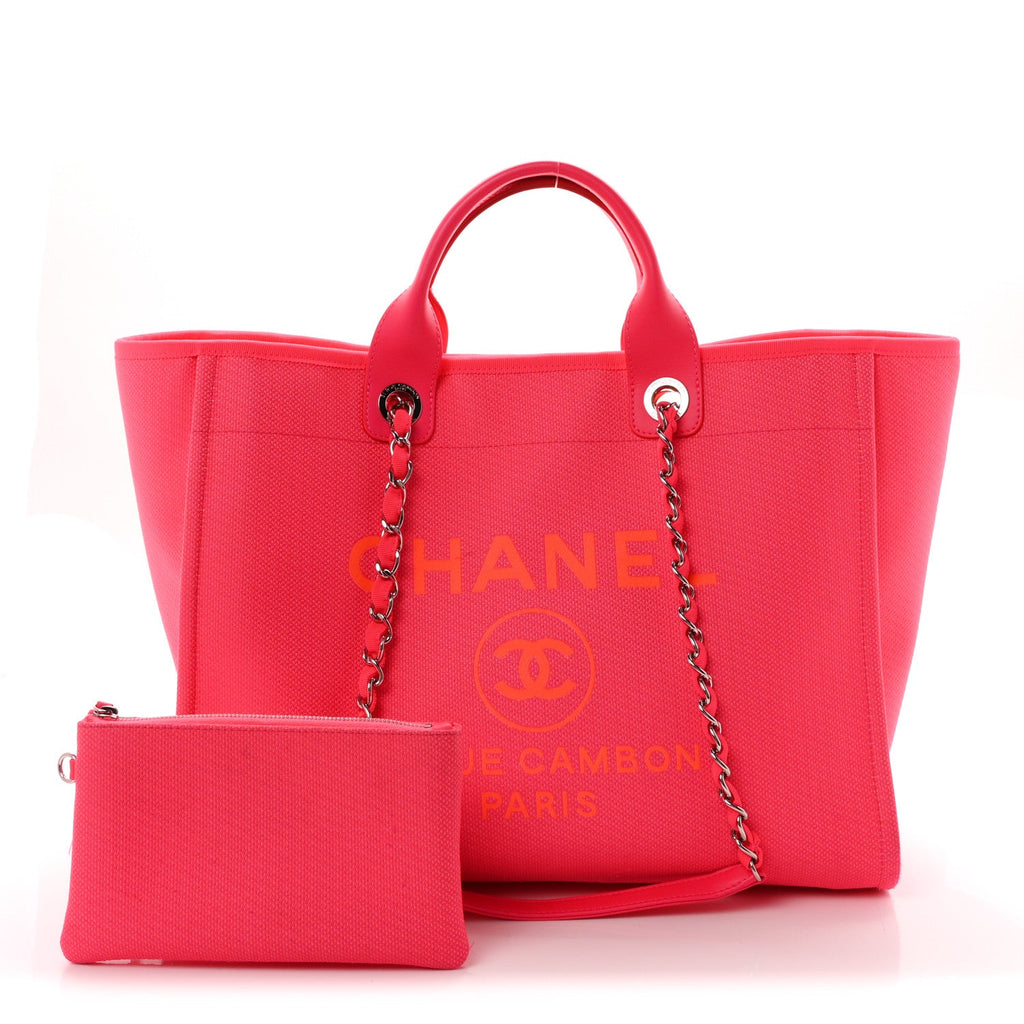 Mixed Fibers Calfskin Medium Deauville Tote Pink Orange