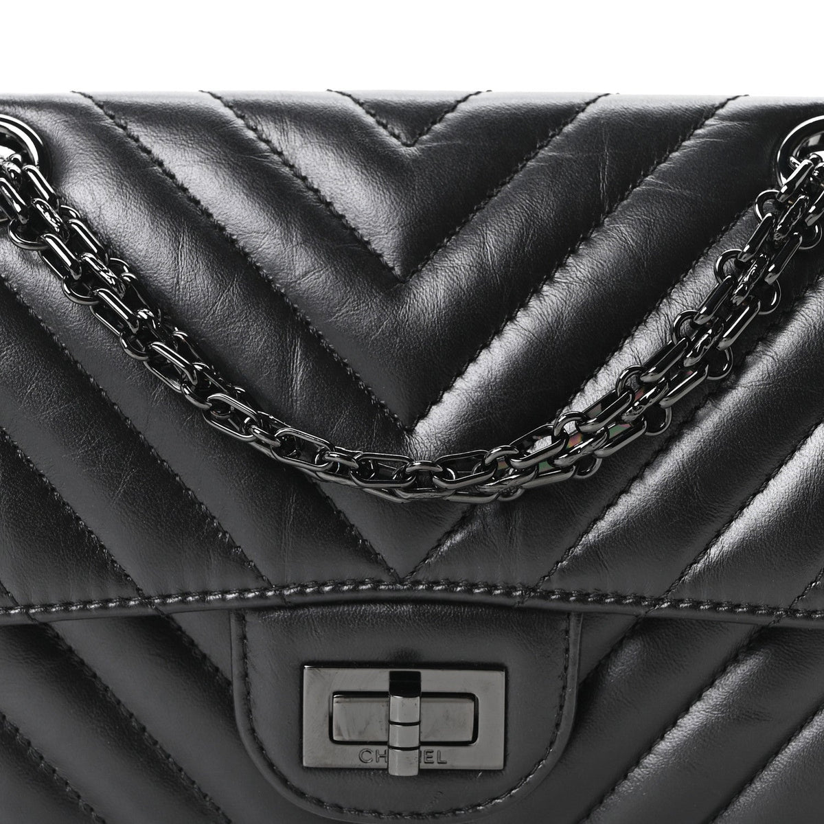 Aged Calfskin Chevron Quilted 2.55 Reissue Mini Flap So Black