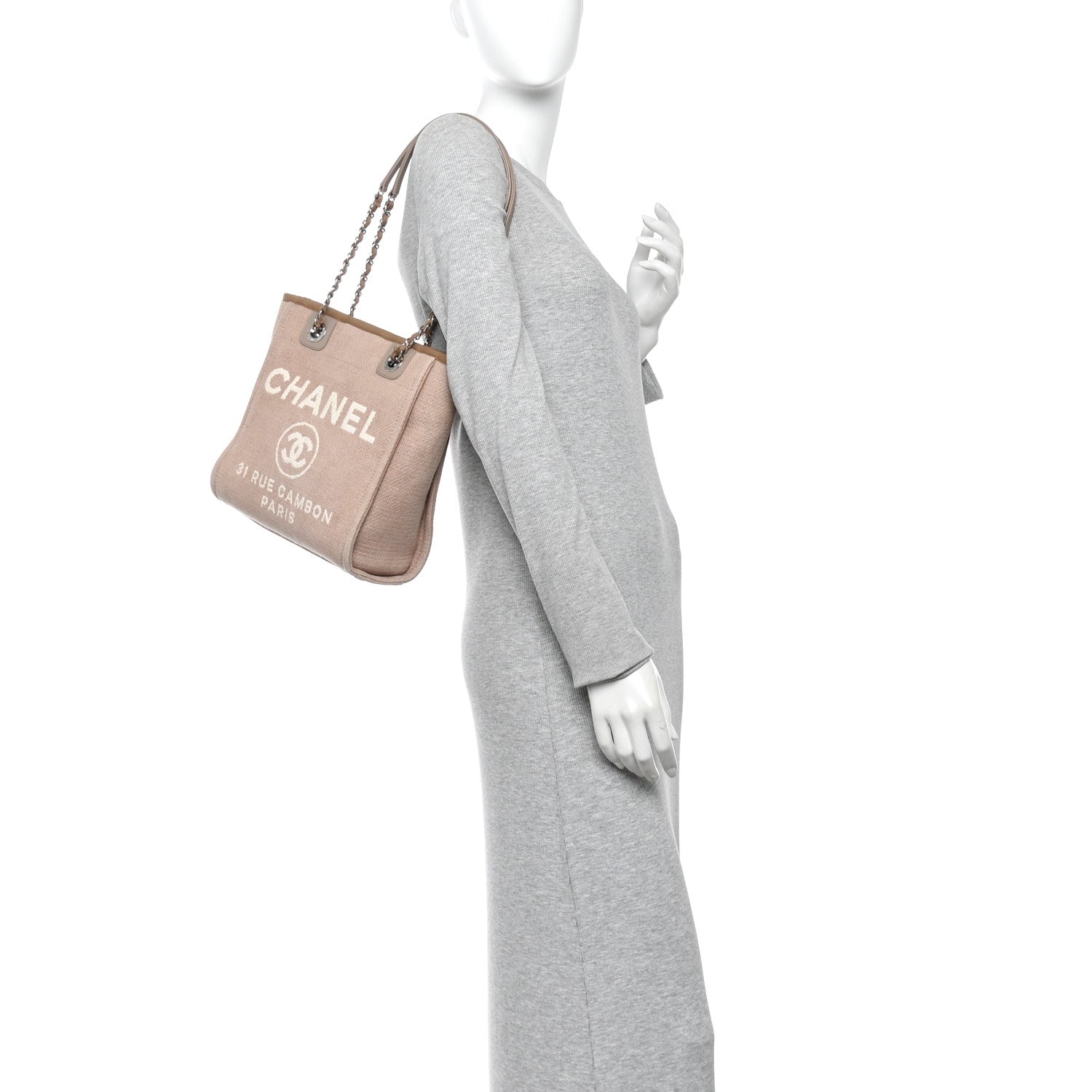 Mixed Fibers Calfskin Mini Deauville Tote Beige