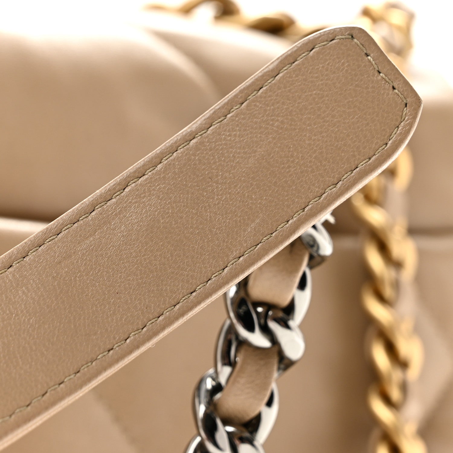 Lambskin Quilted Medium Chanel 19 Flap Dark Beige