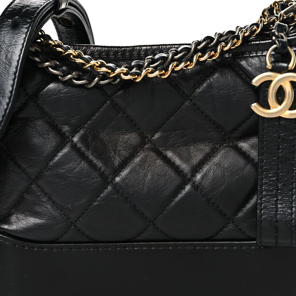 Aged Calfskin Quilted Small Gabrielle Hobo Black