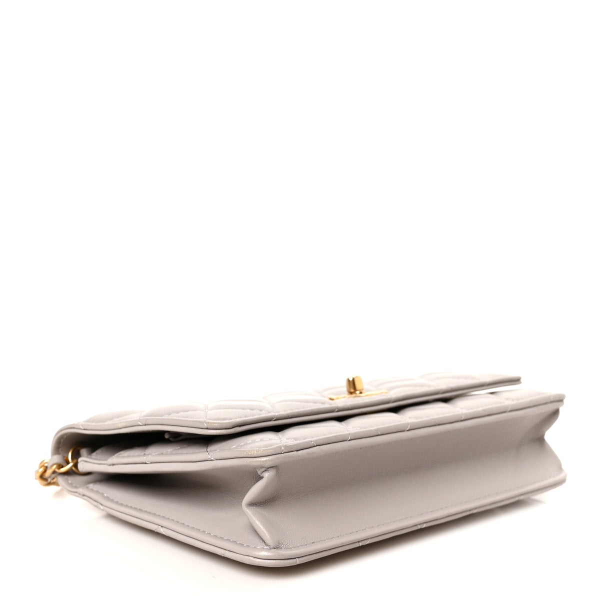 Lambskin Quilted CC Pearl Crush Wallet on Chain WOC Grey