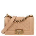Metallic Caviar Quilted Small Boy Flap Gold