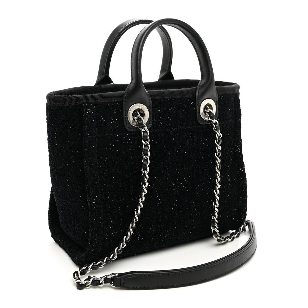 Lurex Canvas Mini Deauville Tote Black