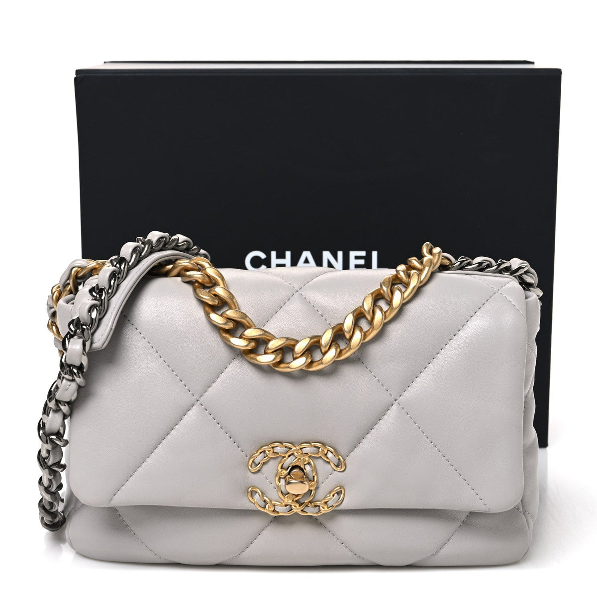 Goatskin Quilted Medium Chanel 19 Flap Grey