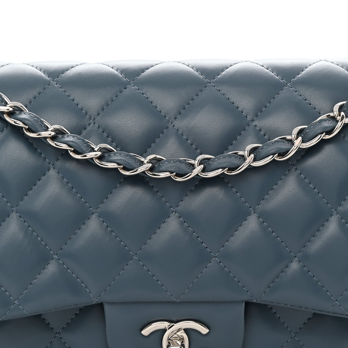 Lambskin Quilted Jumbo Double Flap Dark Blue