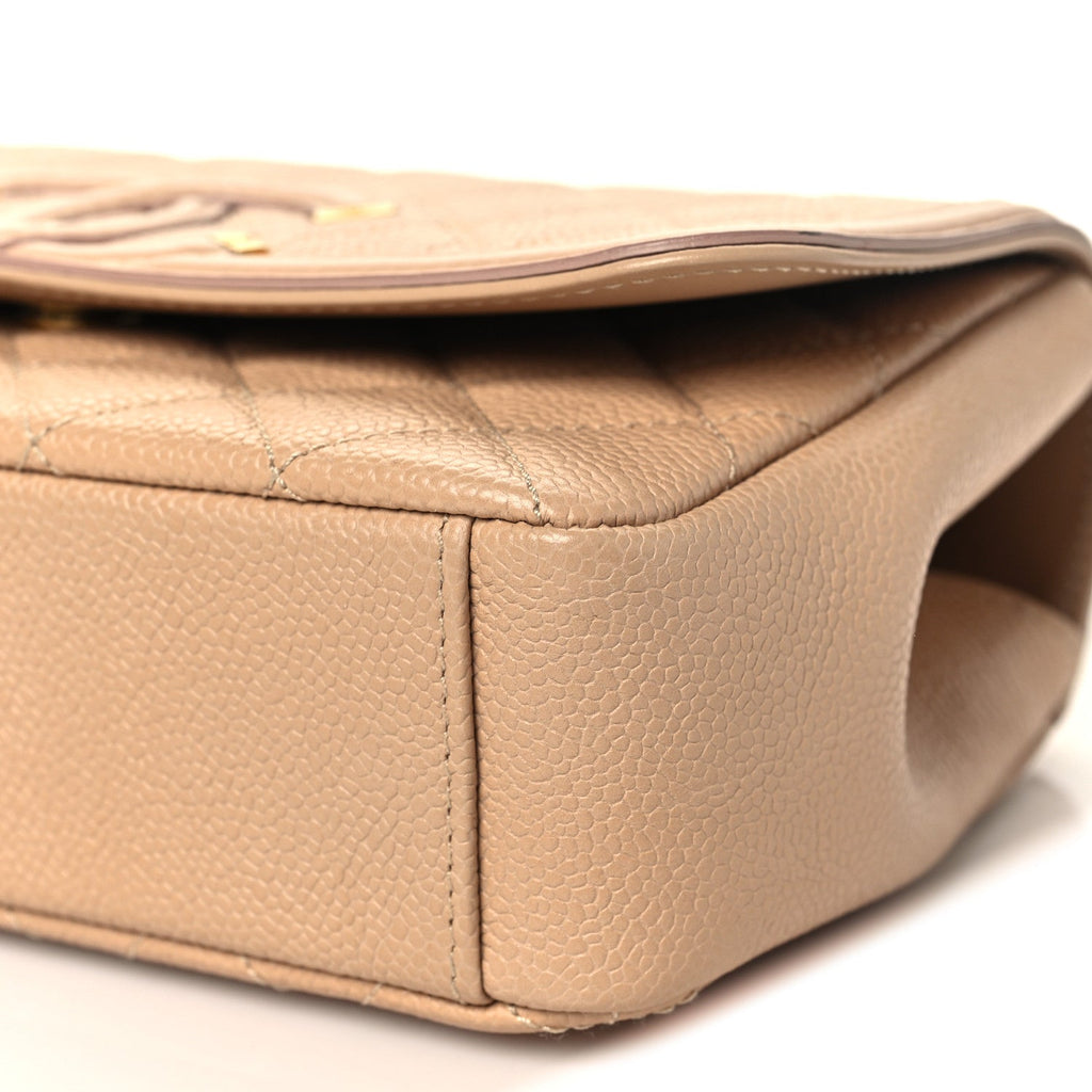 Caviar Quilted Small CC Filigree Flap Beige