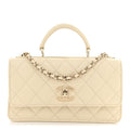 Lambskin Quilted Trendy CC Dual Handle Clutch With Chain Light Beige