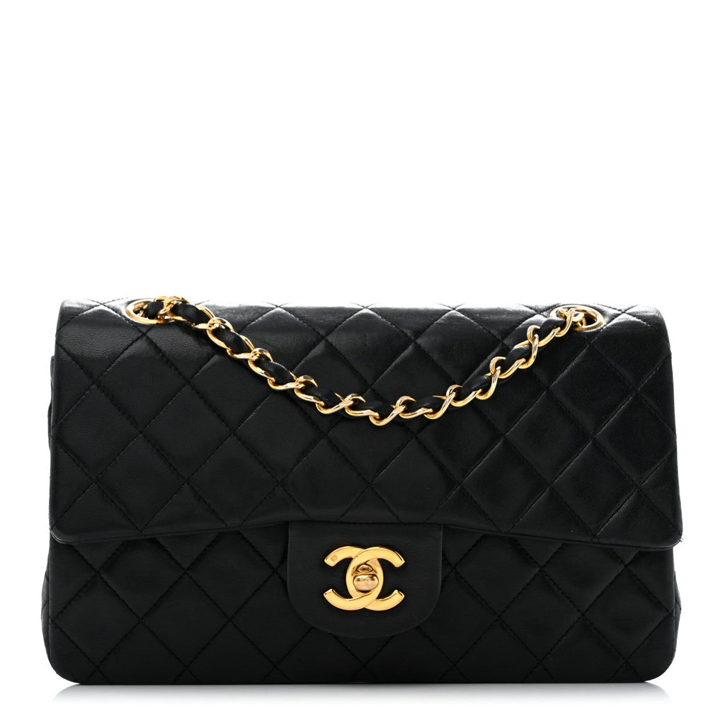 Lambskin Quilted Small Double Flap Black