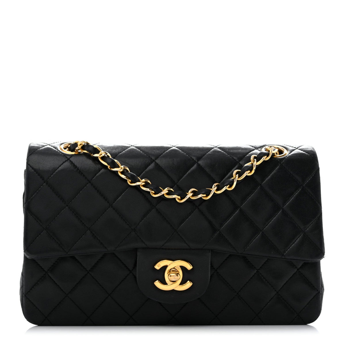 Lambskin Quilted Small Double Flap Black