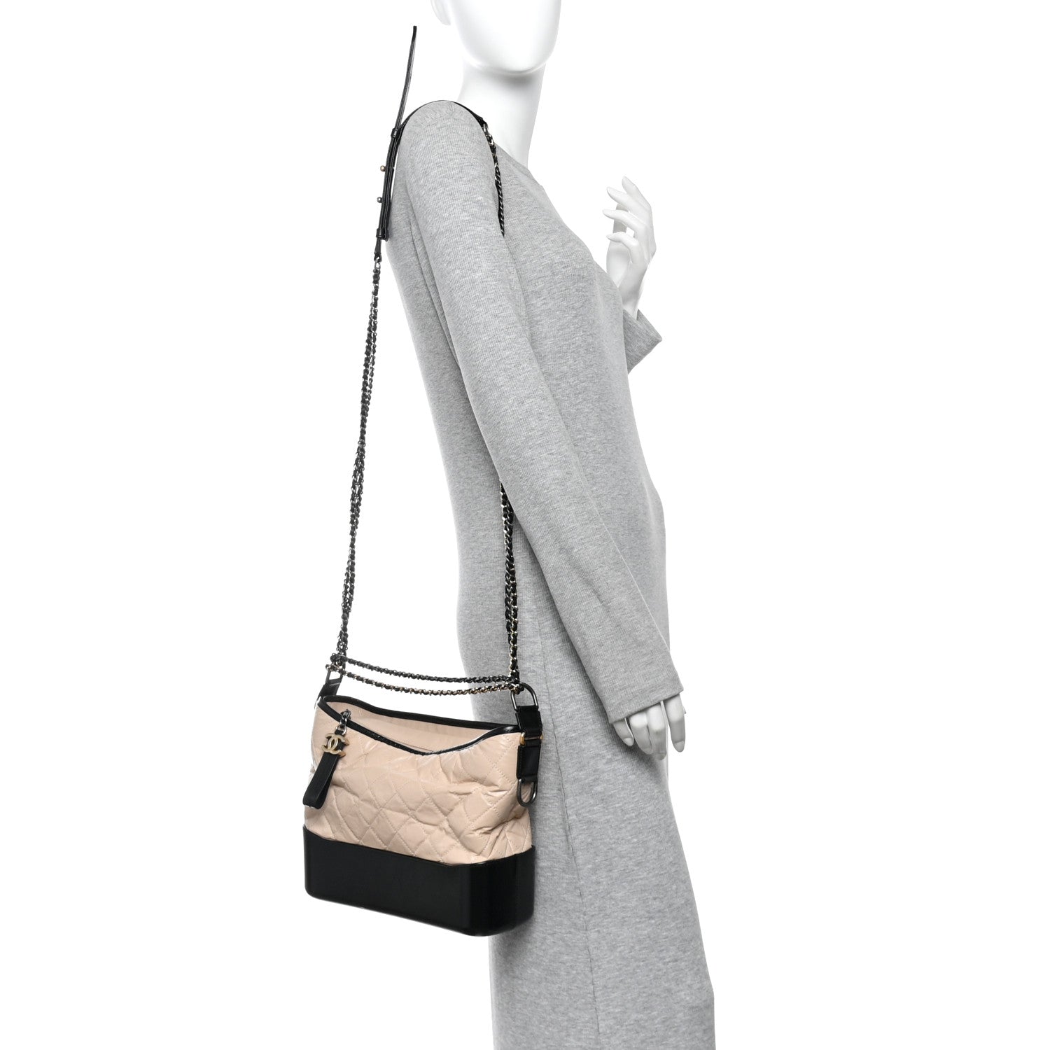 Aged Calfskin Quilted Medium Gabrielle Hobo Beige Black