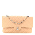 Caviar Quilted Medium Double Flap Beige