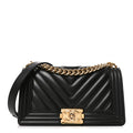 Lambskin Chevron Quilted Medium Boy Flap Black