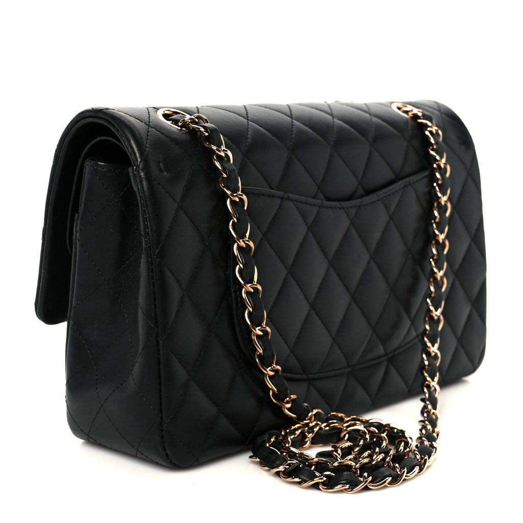 Lambskin Quilted Medium Double Flap Black