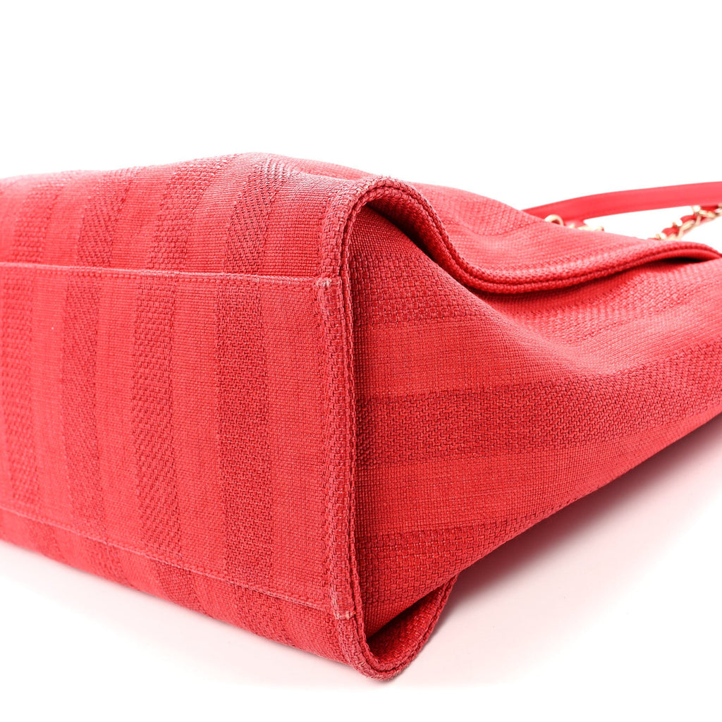 Mixed Fibers Striped Medium Deauville Tote Red