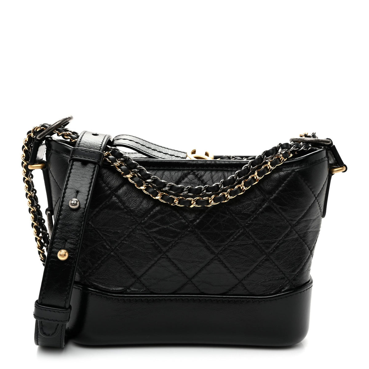Aged Calfskin Quilted Small Gabrielle Hobo Black