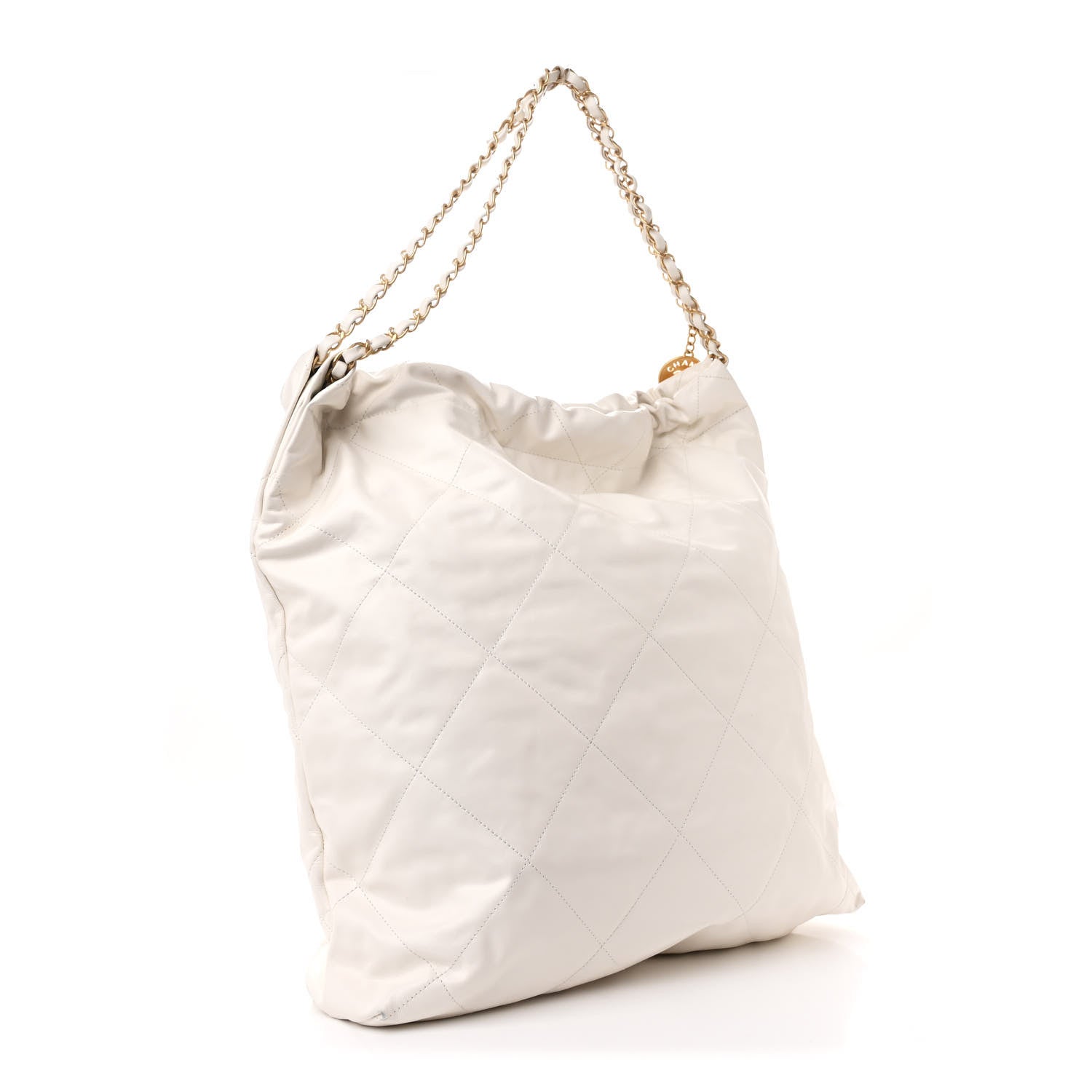 Shiny Calfskin Quilted Large Chanel 22 White Black