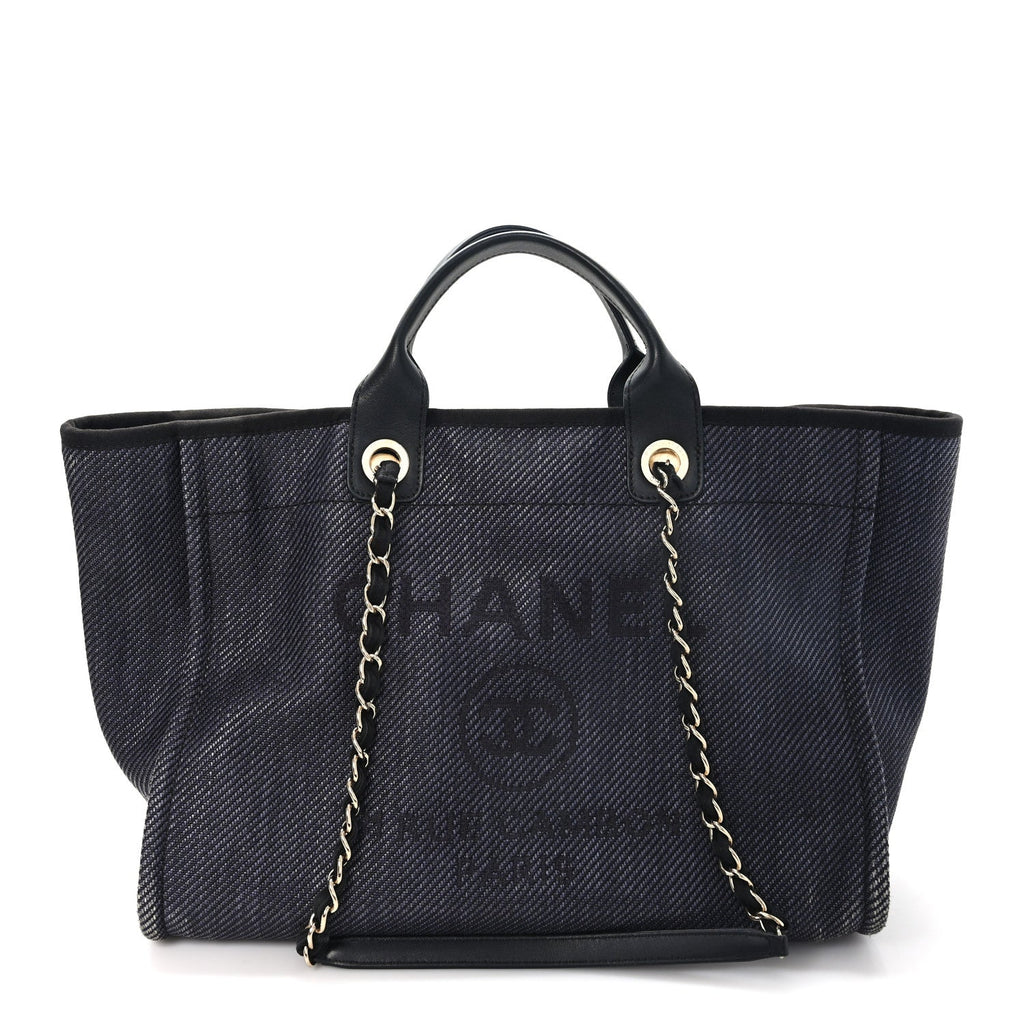 Mixed Fibers Calfskin Medium Deauville Tote Black