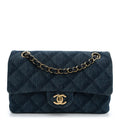 Printed Denim Quilted Small Double Flap Light Blue