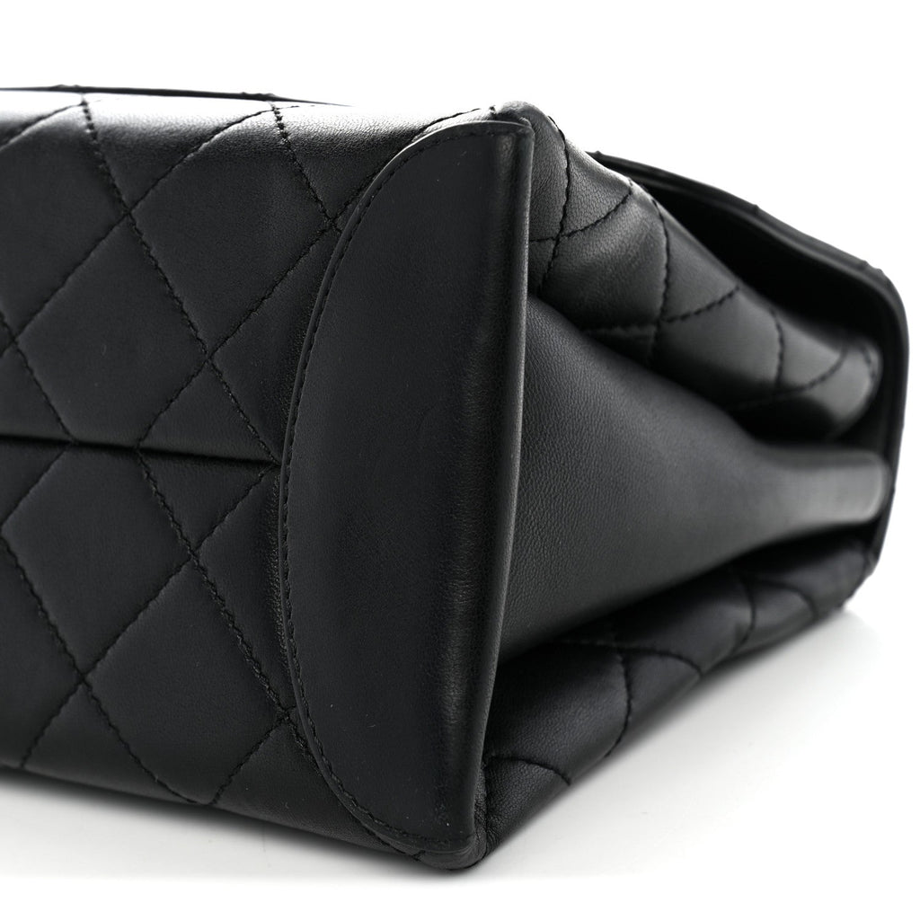 Lambskin Quilted Large Trendy Spirit Top Handle Bag Black