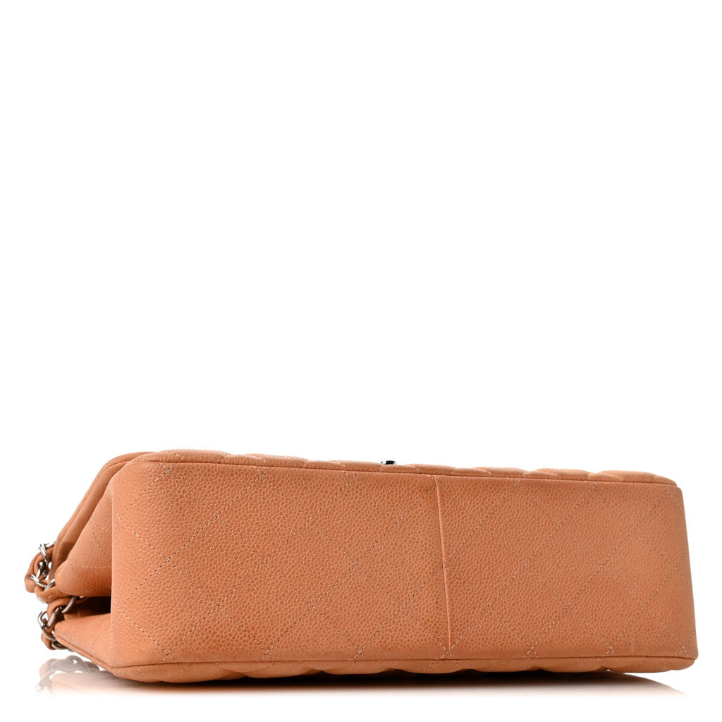 Iridescent Caviar Quilted Jumbo Double Flap Dark Beige