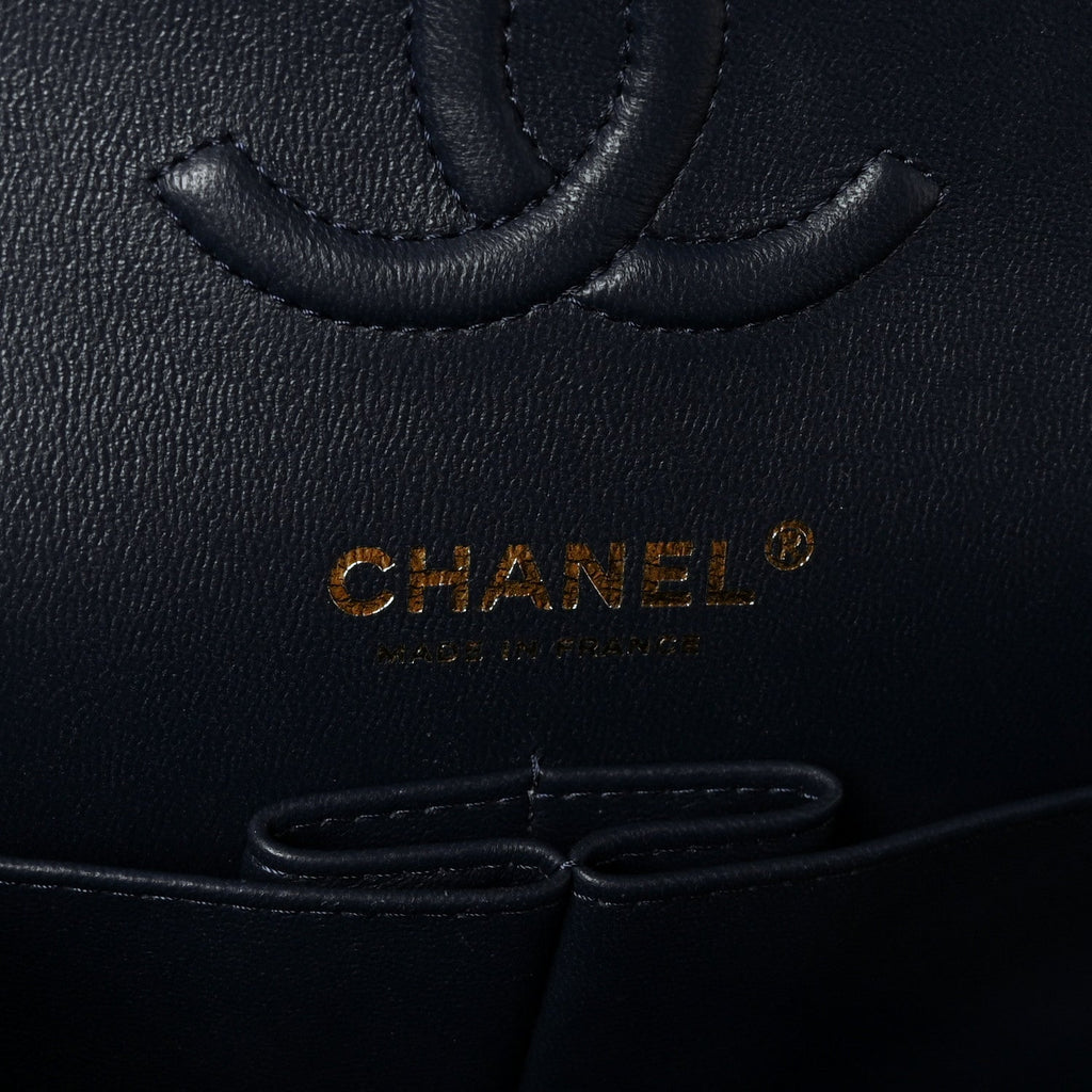 Lambskin Quilted Small Double Flap Navy