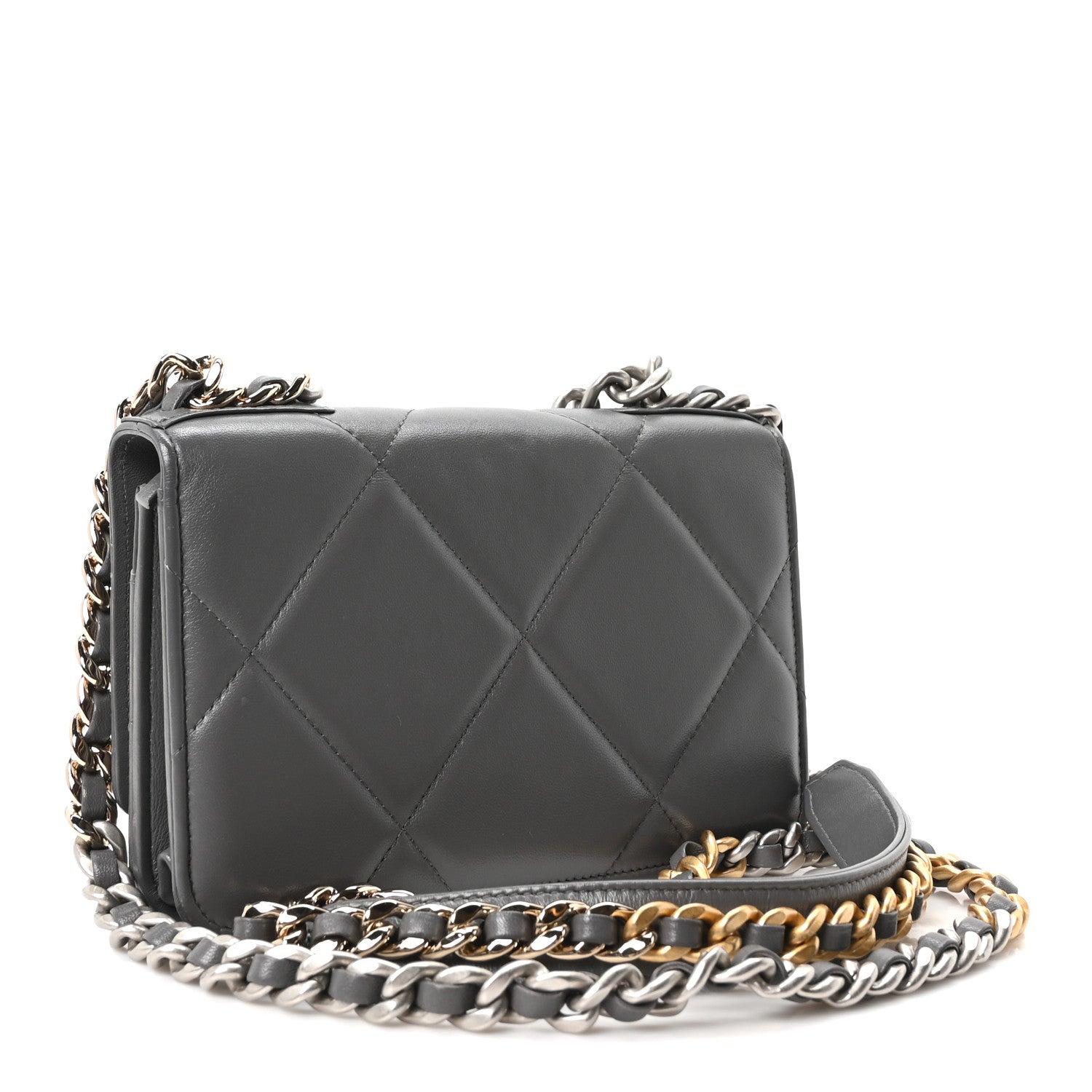 Lambskin Quilted Chanel 19 Wallet On Chain WOC Grey