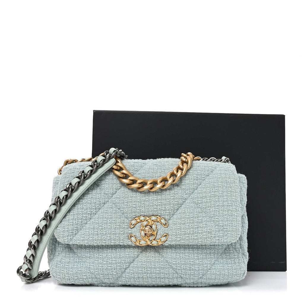 Tweed Quilted Medium Chanel 19 Flap Blue Multicolor
