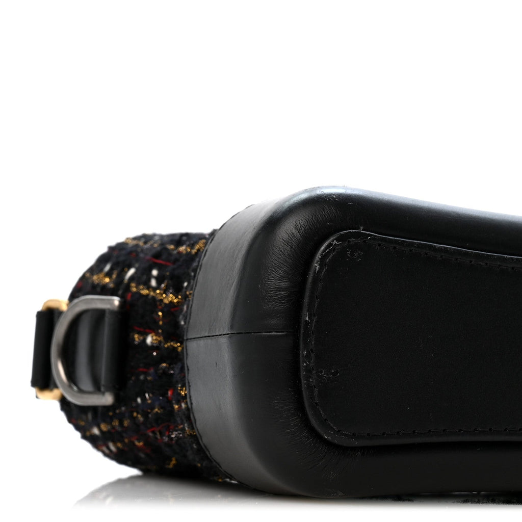 Tweed Calfskin Quilted Small Gabrielle Hobo Black Gold