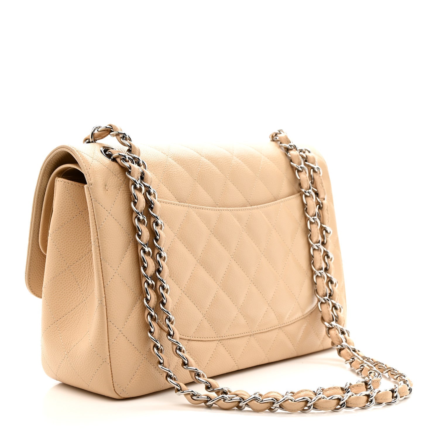 Caviar Quilted Jumbo Double Flap Light Beige