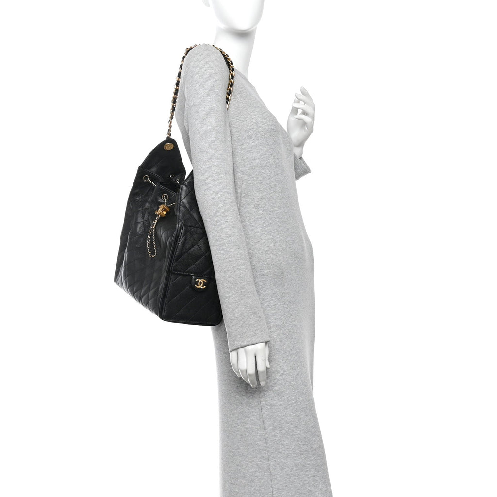 Caviar Quilted Medium Chanel 25 Handbag Black
