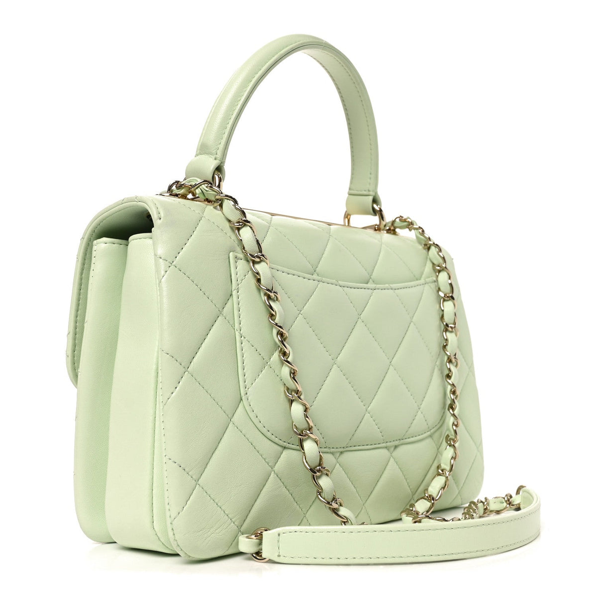 Lambskin Quilted Small Trendy CC Flap Dual Handle Bag Light Green