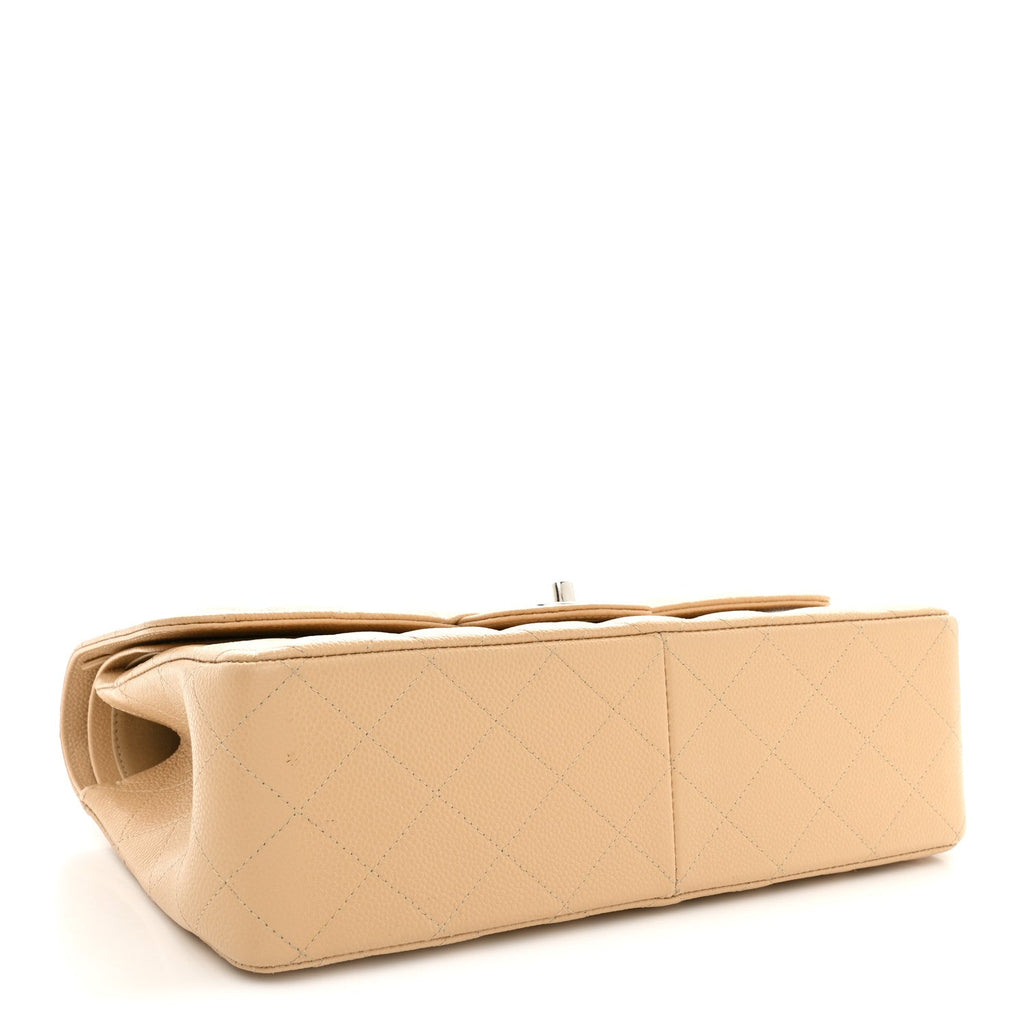 Caviar Quilted Jumbo Double Flap Light Beige