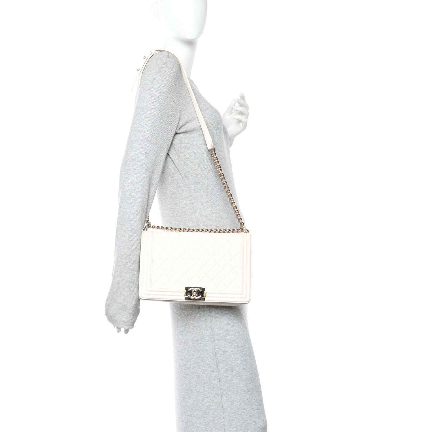 Caviar Quilted New Medium Boy Flap White